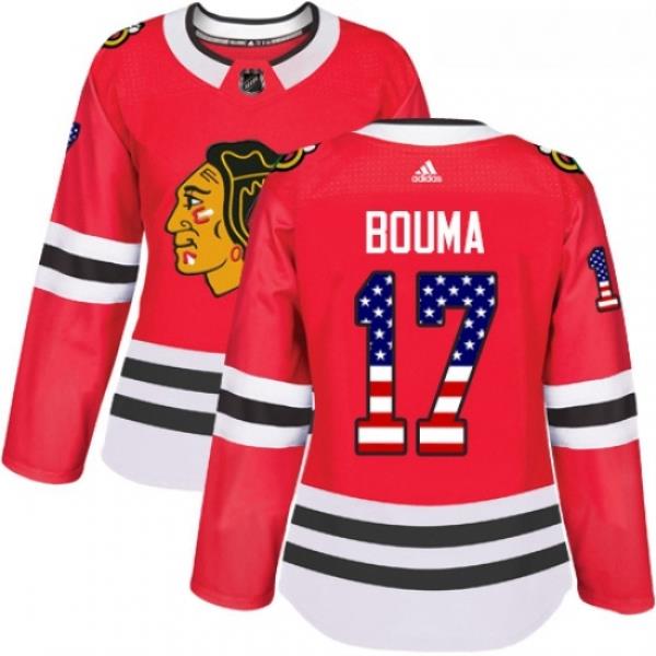 Womens Adidas Chicago Blackhawks 17 Lance Bouma Authentic Red USA Flag Fashion NHL Jersey