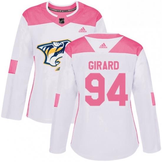 Womens Adidas Nashville Predators 94 Samuel Girard Authentic WhitePink Fashion NHL Jersey