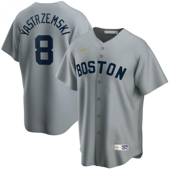 Men Boston Red Sox 8 Carl Yastrzemski Nike Road CooperstoWn Collection Player MLB Jersey Gray