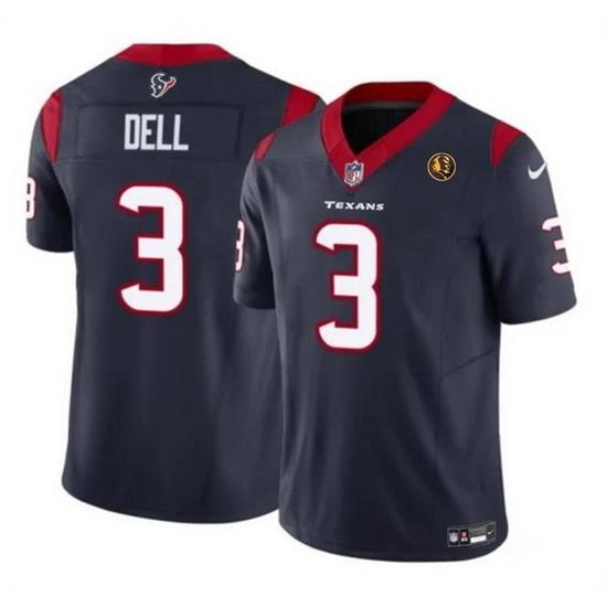 Men Houston Texans 3 Tank Dell Navy 2023 F U S E  With John Madden Patch Vapor Limited Stitched Football Jersey