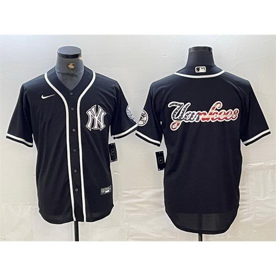Men NeW York Yankees Black Team Big Logo Cool Base Stitched Baseball Jersey 11
