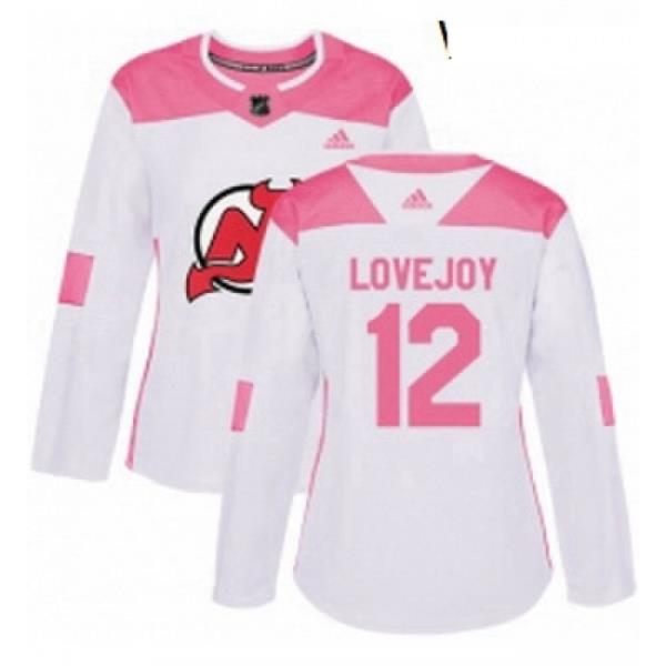 Womens Adidas New Jersey Devils 12 Ben Lovejoy Authentic WhitePink Fashion NHL Jersey