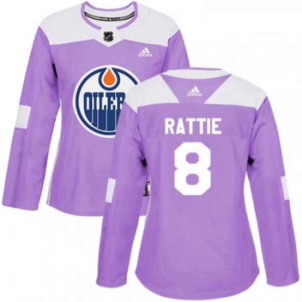Womens Adidas Edmonton Oilers 8 Ty Rattie Authentic Purple Fights Cancer Practice NHL Jersey