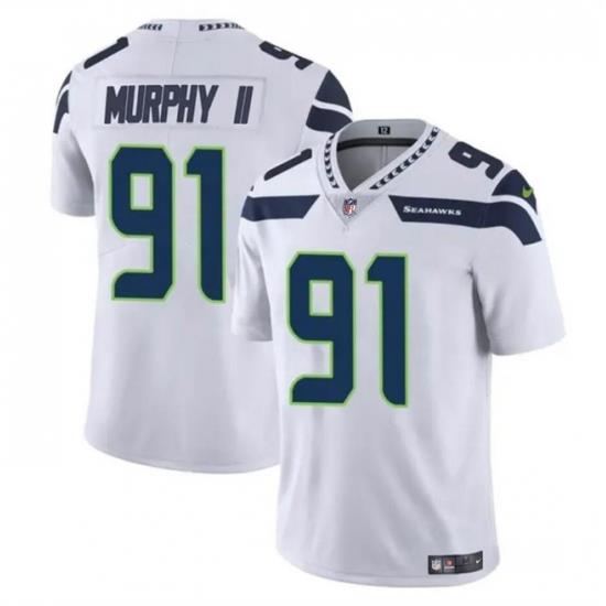 Youth Seattle Seahawks 91 Byron Murphy II White 2024 Draft Vapor Limited Stitched Football Jersey