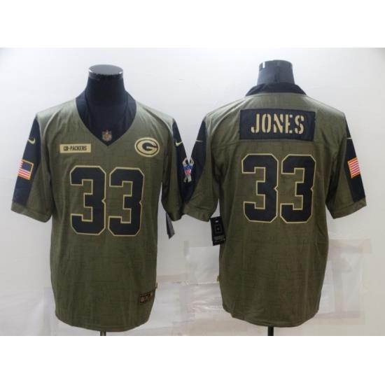Men's Green Bay Packers #33 Aaron Jones Nike Olive 2021 Salute To Service Limited Jersey