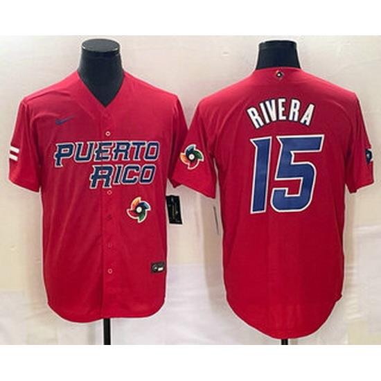 Men's Puerto Rico Baseball #15 Emmanuel Rivera 2023 Red World Classic With Patch Stitched Jerseys