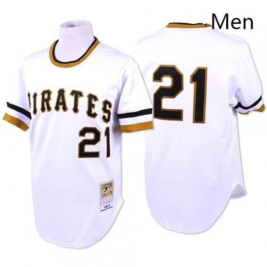 Mens Mitchell and Ness Pittsburgh Pirates 21 Roberto Clemente Replica White Throwback MLB Jersey