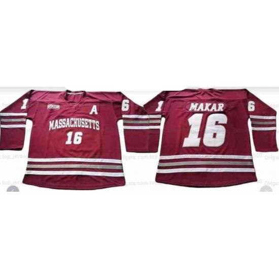Men COllege Hockey Masachusetts 16 Makar Red Jersey