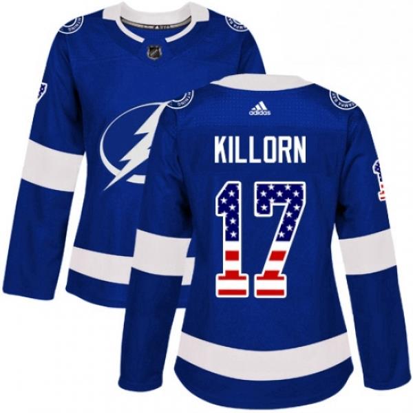 Womens Adidas Tampa Bay Lightning 17 Alex Killorn Authentic Blue USA Flag Fashion NHL Jersey