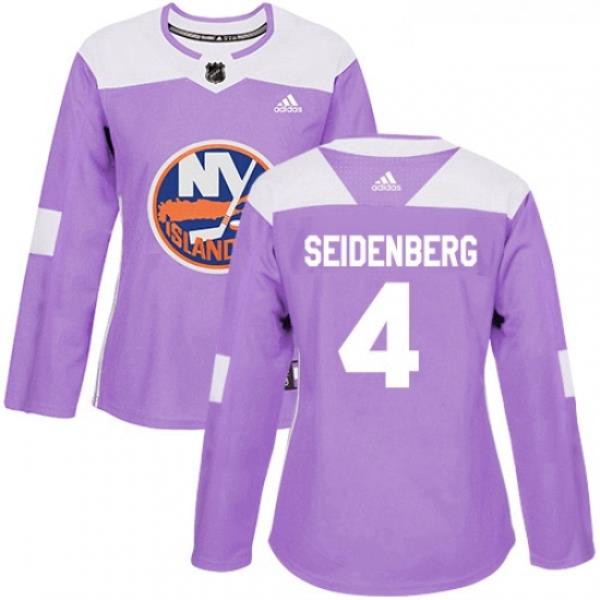 Womens Adidas New York Islanders 4 Dennis Seidenberg Authentic Purple Fights Cancer Practice NHL Jersey