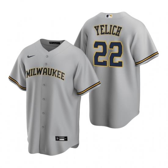 Mens Nike MilWaukee BreWers 22 Christian Yelich Gray Road Stitched Baseball Jersey