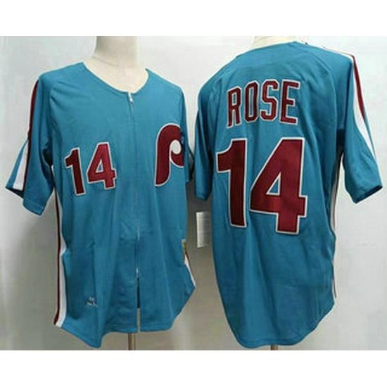 Men's Philadelphia Phillies #14 Pete Rose Lilght Blue ThroWback 1980 Stitched Jersey