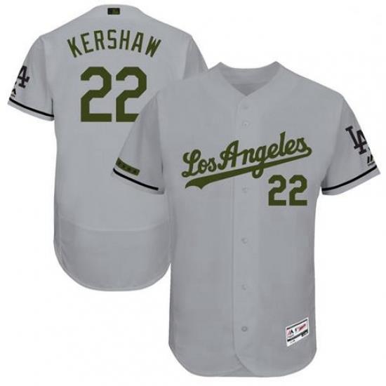Mens Majestic Los Angeles Dodgers 22 Clayton KershaW Grey Memorial Day Collection 2018 World Series Jersey Flex Bas