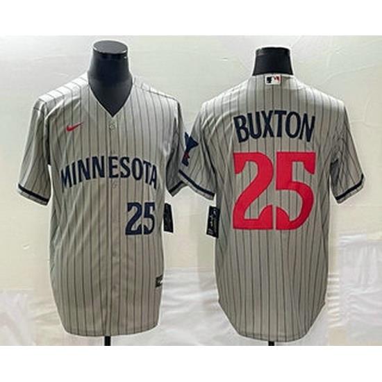 Men's Minnesota TWins #25 Byron Buxton Number 2023 Grey Home Team Cool Base Stitched Jersey