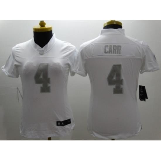 Nike Women Oakland Raiders #4 Carr Platinum White Jerseys