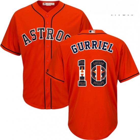 Mens Majestic Houston Astros 10 Yuli Gurriel Authentic Orange Team Logo Fashion Cool Base MLB Jersey