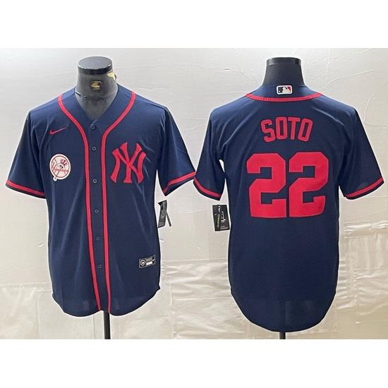 Men NeW York Yankees 22 Juan Soto Navy Cool Base Stitched Baseball Jersey 5