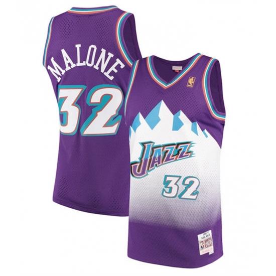 Men Utah Jazz 32 Karl Malone Purple 1996 97 Swingman Stitched Jersey