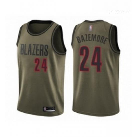 Mens Portland Trail Blazers 24 Kent Bazemore Swingman Green Salute to Service Basketball Jersey