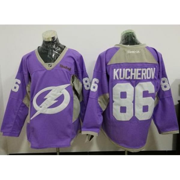 Lightning #86 Nikita Kucherov Purple Fights Cancer Practice Stitched NHL Jersey