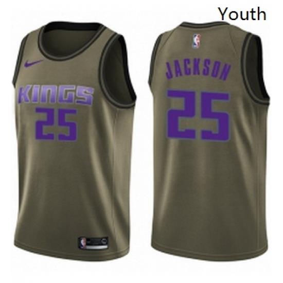 Youth Nike Sacramento Kings 25 Justin Jackson Swingman Green Salute to Service NBA Jersey