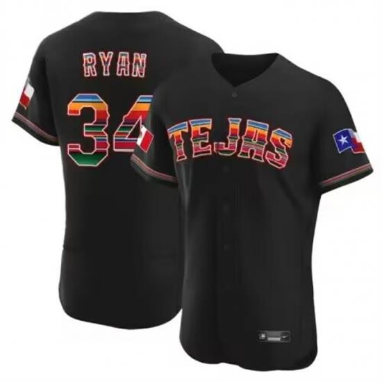 Men Texas Rangers 34 Nolan Ryan Mexican Black Flex Base Stitched Baseball Jersey