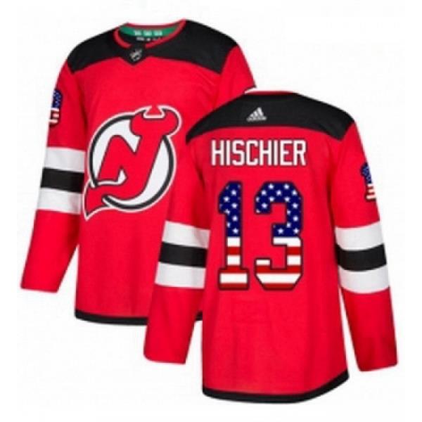 Youth Adidas New Jersey Devils 13 Nico Hischier Authentic Red USA Flag Fashion NHL Jersey