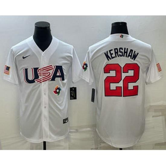Men's USA Baseball #22 Clayton KershaW 2023 White World Baseball Classic Stitched Jersey
