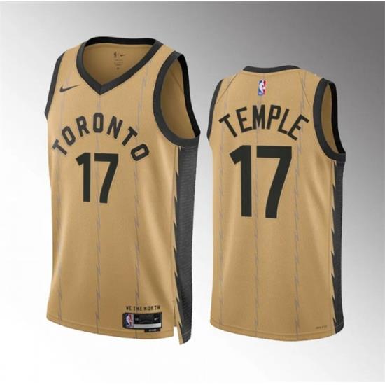 Men Toronto Raptors 17 Garrett Temple Gold 2023 24 City Edition Stitched Basketball Jersey