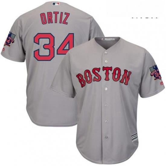 Mens Majestic Boston Red Sox 34 David Ortiz Authentic Grey Road Retirement Patch Cool Base MLB Jersey