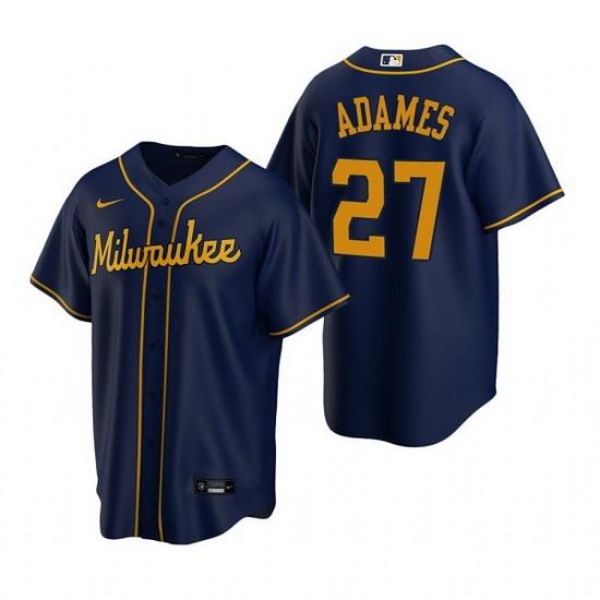 Men MilWaukee BreWers 27 Willy Adames Navy Cool Base Stitched jersey