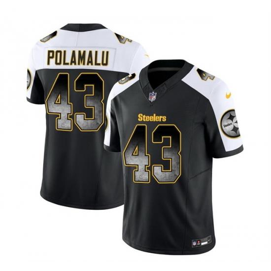 Men Pittsburgh Steelers 43 Troy Polamalu Black White 2023 F U S E  Smoke Vapor Untouchable Limited Stitched Jersey