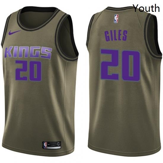 Youth Nike Sacramento Kings 20 Harry Giles Swingman Green Salute to Service NBA Jersey