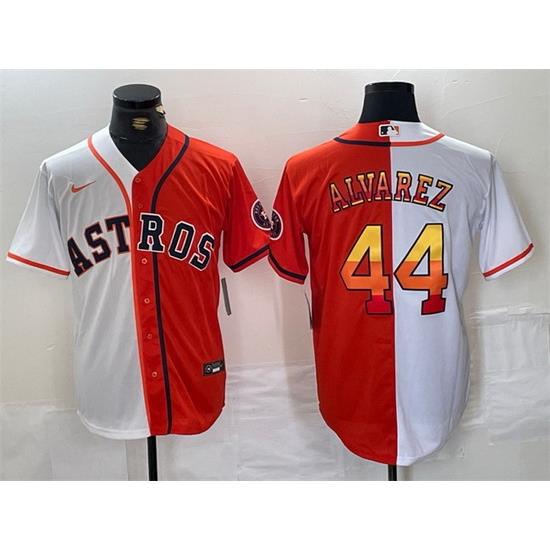 Men Houston Astros 44 Yordan Alvarez White Orange Split With Patch Cool Base Stitched Baseball Jersey