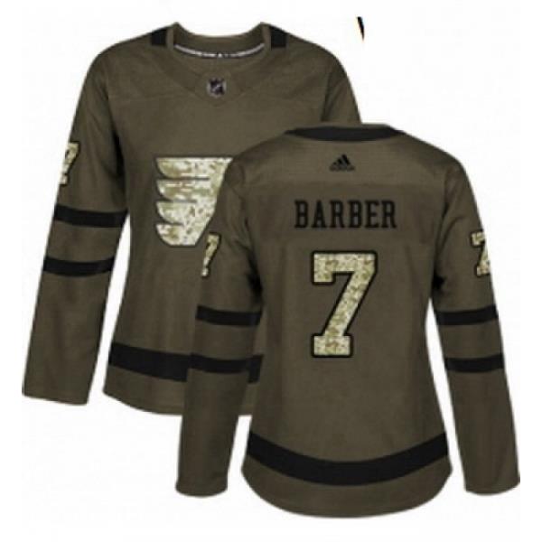 Womens Adidas Philadelphia Flyers 7 Bill Barber Authentic Green Salute to Service NHL Jersey