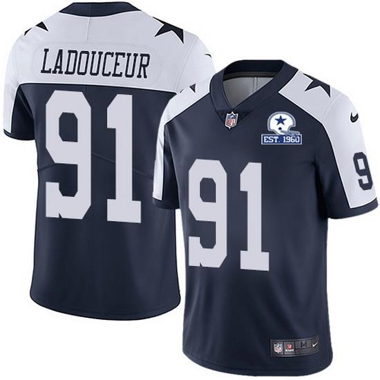 Nike Cowboys 91 L P  Ladouceur Navy Blue Thanksgiving Men Stitched With Established In 1960 Patch NFL Vapor Untouchable Limited Throwback Jersey