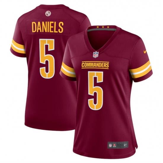 Women Washington Commanders 5 Jayden Daniels Burgundy 2024 Draft Stitched Jersey