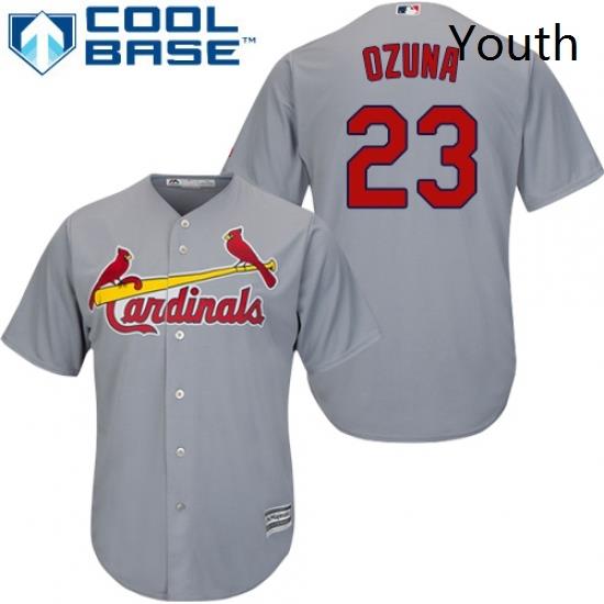 Youth Majestic St Louis Cardinals 23 Marcell Ozuna Authentic Grey Road Cool Base MLB Jersey