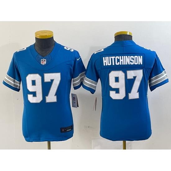 Youth Detroit Lions 97 Aidan Hutchinson Blue 2024 F U S E  Vapor Limited Stitched Jersey II