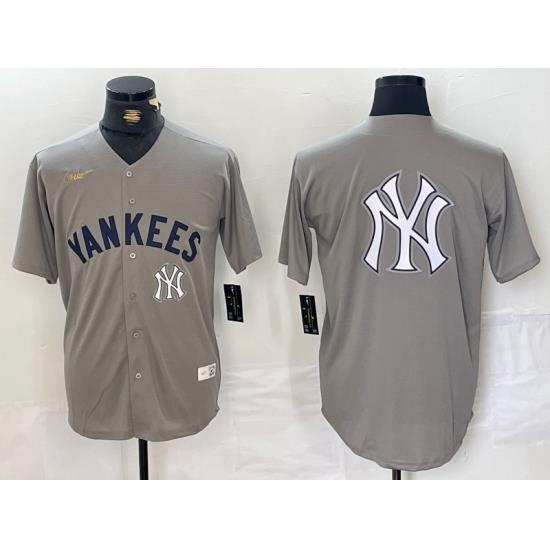 Men New York Yankees Grey Team Big Logo Cool Base Stitched Baseball Jersey 007