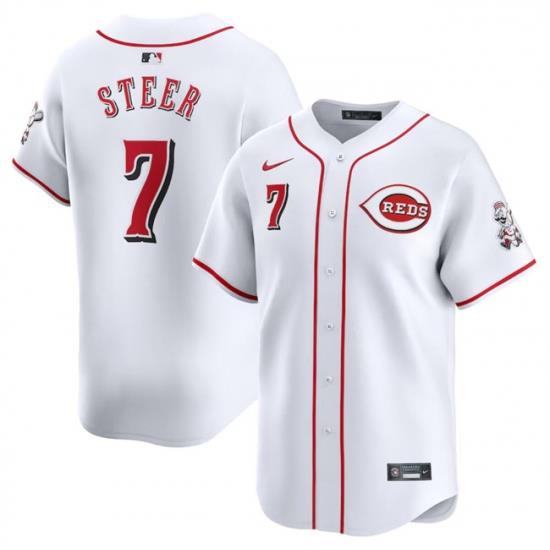 Men Cincinnati Reds 7 Spencer Steer White Home Limited Stitched Baseball Jersey