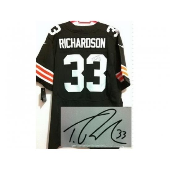 Nike Cleveland Browns 33 Trent Richardson Brown Elite Signed NFL Jersey