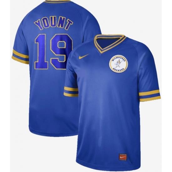 Mens Nike MilWaukee BreWers 19 Robin Yount Royal Authentic CooperstoWn Collection Stitched Baseball Jerse