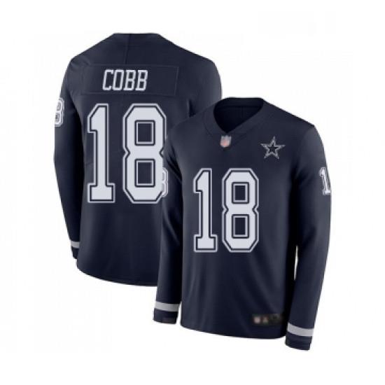 Mens Dallas CoWboys 18 Randall Cobb Limited Navy Blue Therma Long Sleeve Football Jersey