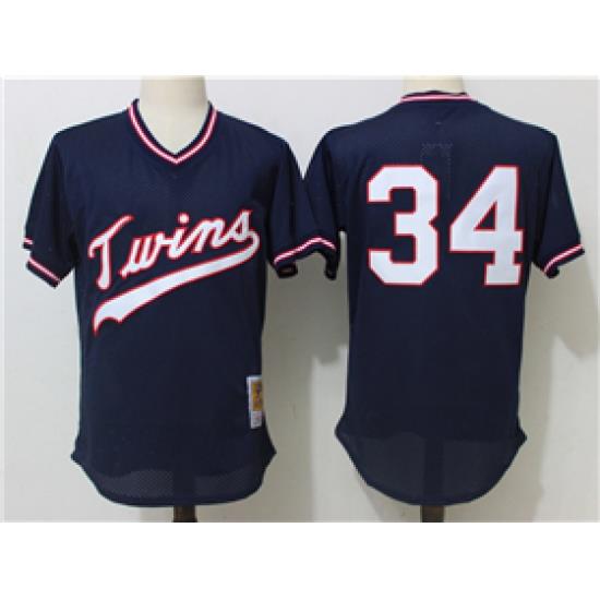 Men Minnesota TWins #34 Kirby Puckett 1985 Navy CooperstoWn Mesh Batting Practice Jersey