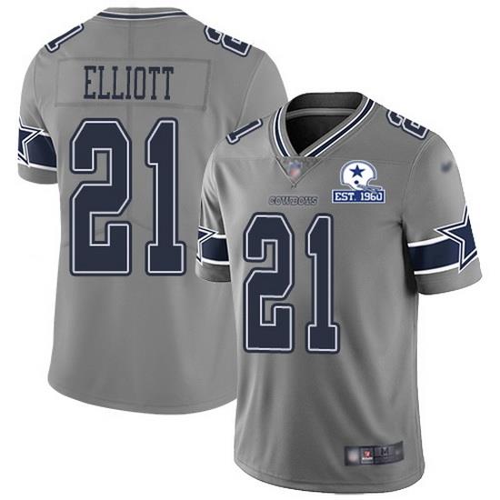 Nike Cowboys 21 Ezekiel Elliott Gray Men Stitched With Established In 1960 Patch NFL Limited Inverted Legend Jersey