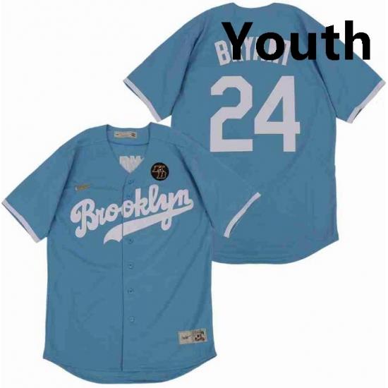 Youth Brooklyn 24 Kobe Bryant Light Blue Cool Base Stitched MLB Jersey
