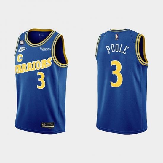 Men Golden State Warriors 3 Jordan Poole 2022 23 Blue With No 6 Patch Stitched Basketball Jersey