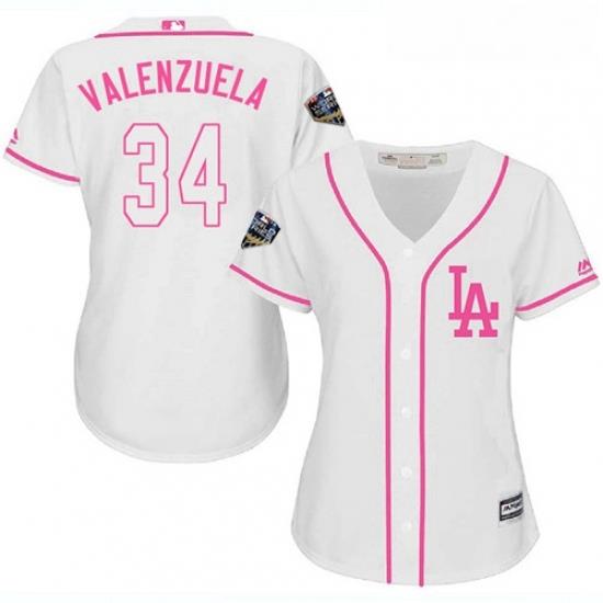 Womens Majestic Los Angeles Dodgers 34 Fernando Valenzuela Authentic White Fashion Cool Base 2018 World Series MLB Jersey