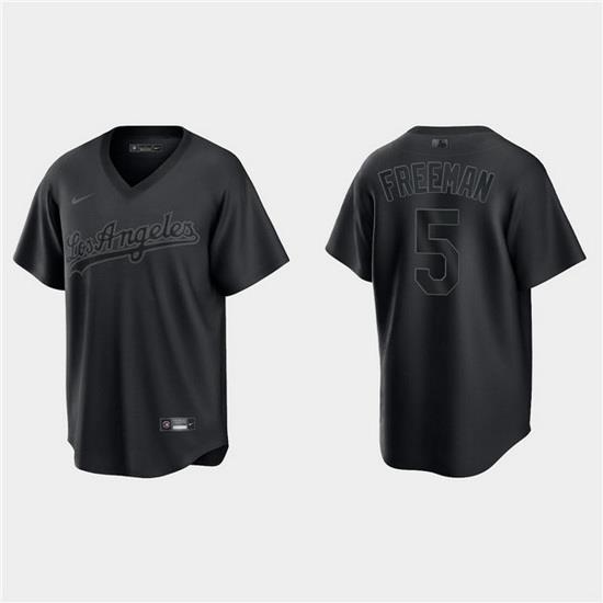 Men Los Angeles Dodgers 5 Freddie Freeman Black Pitch Black Fashion Replica Stitched Jersey